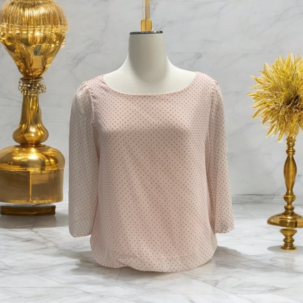 New York & Company Polka Dot Blouse S Pink‎ Whimsy Elegant Church Party Coquette